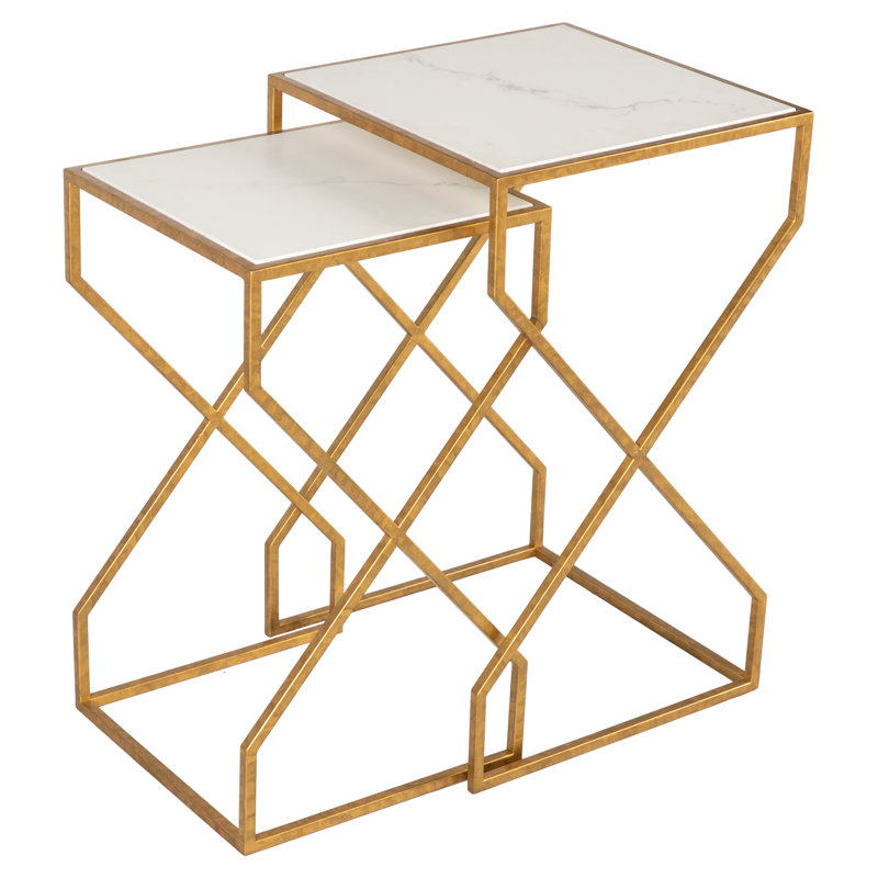 Istanbul Marble Nesting End Table, Gold