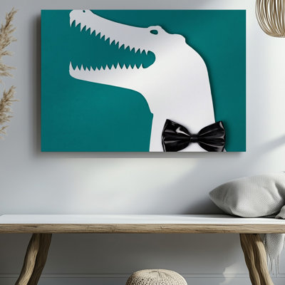 Canvas A Minimalist Design Presents A Stylized White Crocodile Silhouette Set Wall Art Against A Vibrant Emerald Green Background Its Canvas Wall Art