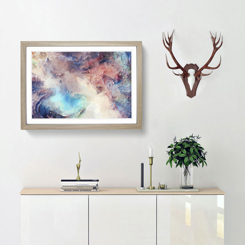 Stormy Times in Abstract - Picture Frame Painting Print, 62cm H x 87cm W x 2cm D, Oak Framed