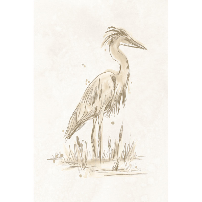 Sepia Heron IV by June Erica Vess - Wrapped Canvas Painting, 46cm H x 30cm W x 3.8cm D