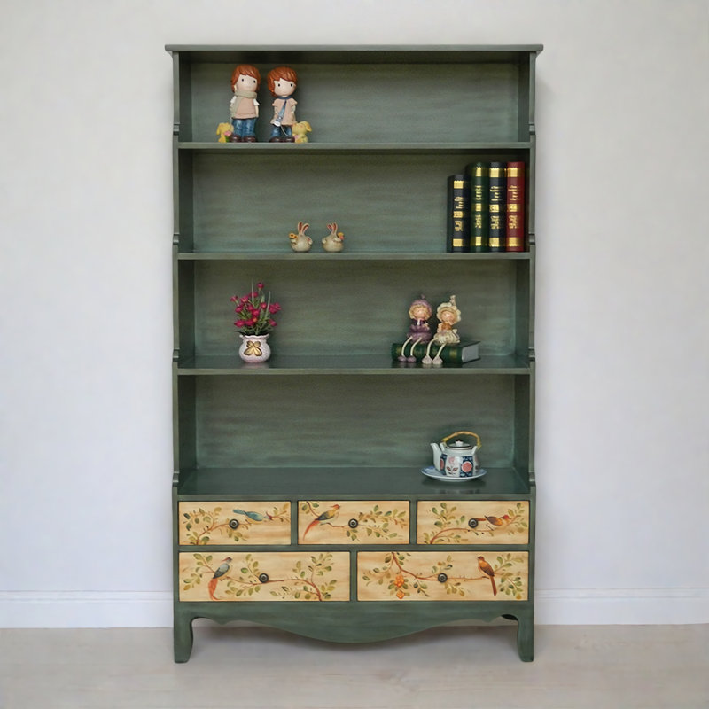 Simple Green Painted Solid Wood Bookcase