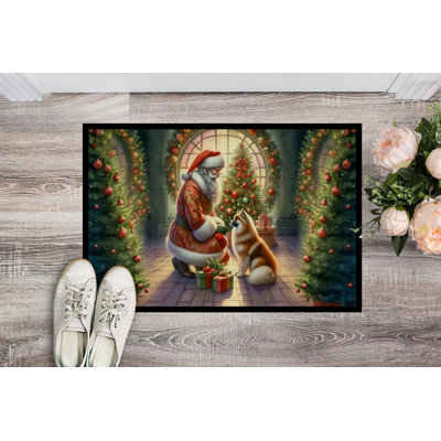 Finnish Spitz and Santa Claus Doormat