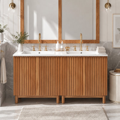 Damarquis Double Sink Bathroom Vanity with Ceramic Basin 4 Doors and Adjustable Shelves