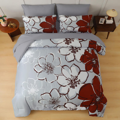 7-Piece Floral Comforter Set, Soft Microfiber Botanical Bedding Set with Sheets for All Seasons