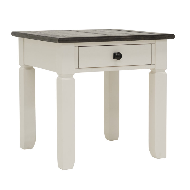 Table de bout en bois massif avec tiroir, Plateau brun / base beige