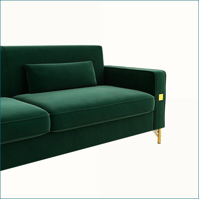 Sofas, Modern 3-Seat Emerald Green Velvet Sofa with Gold Accents for Living Room Office | Retro Green | Velvet