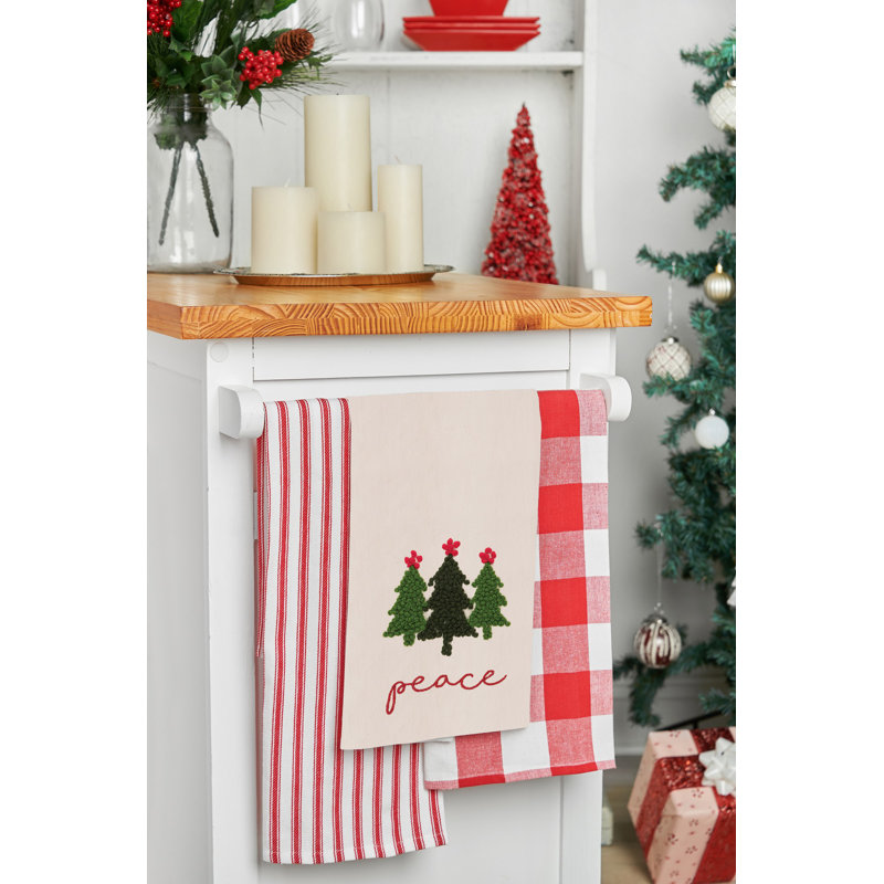 Torchon 100% coton brodé Peace Trees