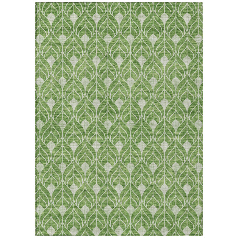 Tapis intérieur / extérieur lavable géométrique vert et vert clair HomeRoots 5 pi x 8 pi