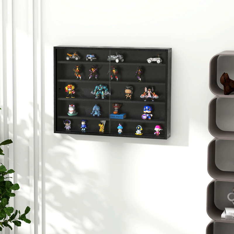 Vitrine noire avec tablettes réglables, convient aux bibelots 5 armoires, 2 portes, - Idéal pour présenter des médailles commémoratives, des figurines miniatures et des objets d'exposition