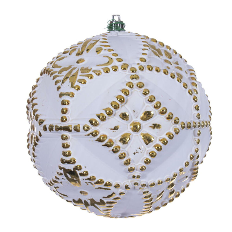 Vickerman Etch Antique White Brush Ornament Set., Gold, 4" H x 4" W x 4" D