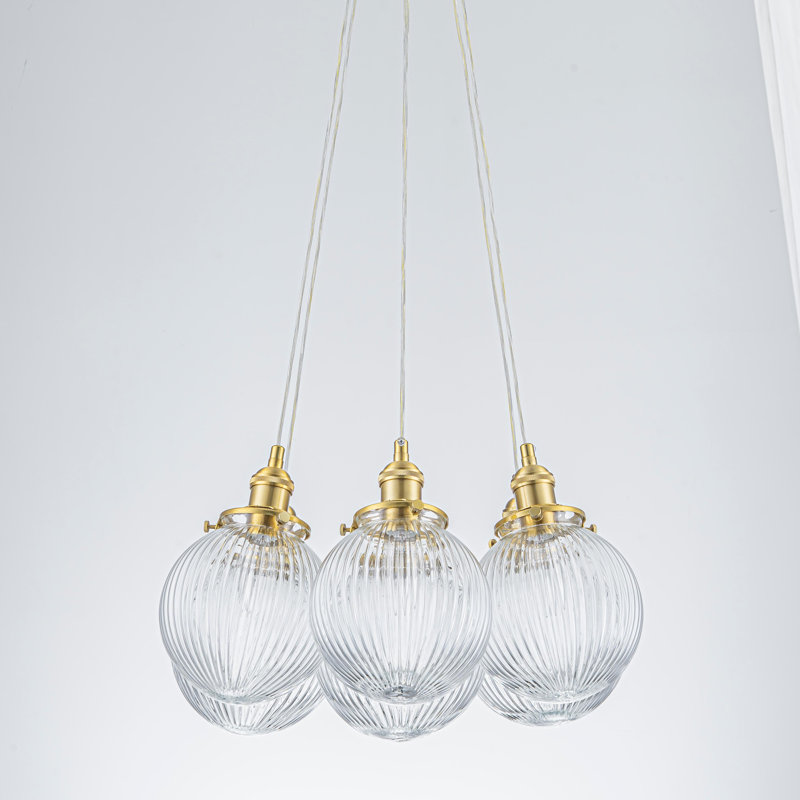 Lustre sphérique 6 lumières blanc mat linéaire linéaire en verre transparent à rayures pour salle à manger et îlot de cuisine