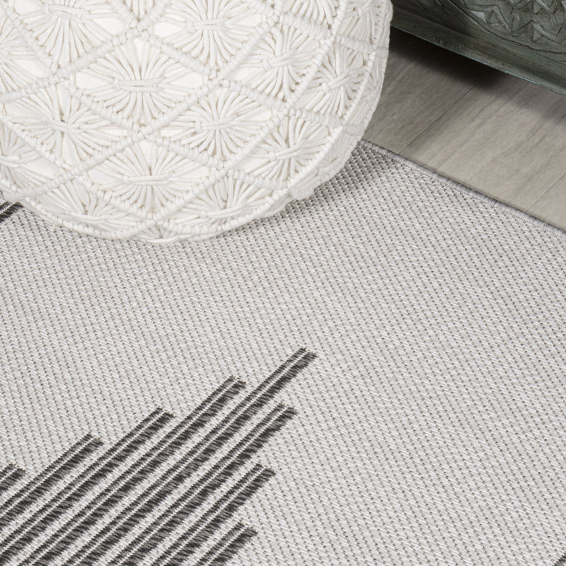 Vinales Diamond Stripe Light Gray/Black Indoor/Outdoor Rug, Runner 2' x 8'