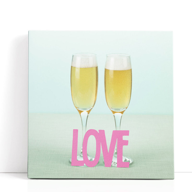 Champagne Glasses with the Letters Love - reproduction d'art sur toile, H 40 po x l 40 po