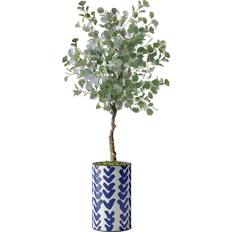 Arbre artificiel dans un pot de fleurs moderne, faux arbre en soie d'eucalyptus (décoration en pot et arbre)