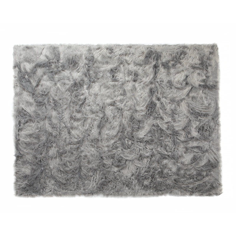 Tapis gris à poils longs lavable en fausse fourrure, Rectangulaire 8 pi x 10 pi