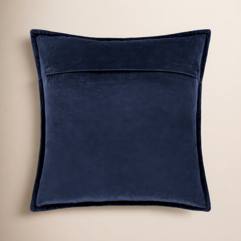 Coussin décoratif en velours de coton Edgar Square, Bleu, Polyester/ bourre en polyester, H 20 po x l 20 po