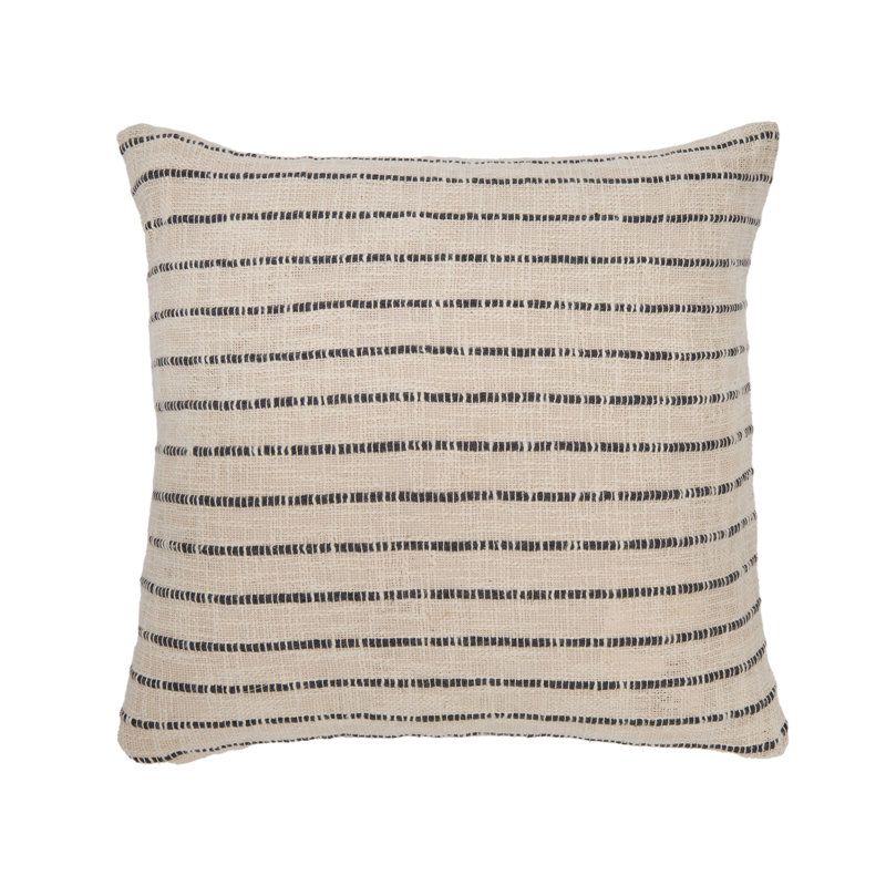 Jojo Pillow Cover & Insert, Square 20" H x 20" W, Ivory/Charcoal Striped