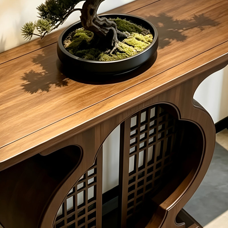 Console brune de style chinois classique, H 35,4 po x l 47,2 po x P 13,8 po