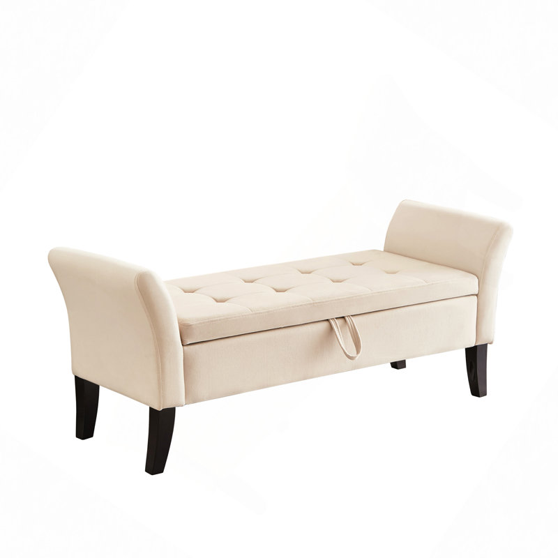 51.5" Bed Bench With Storage Velvet, Beige