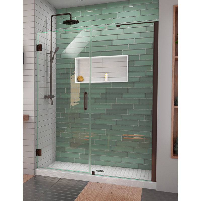 Porte de douche à charnière sans cadre l 60 po x H 72 po Unidoor-LS avec technologie ClearMax