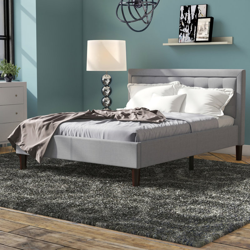 Lit plateforme tapissier à profil bas Zinus Select, Double, Gris sable