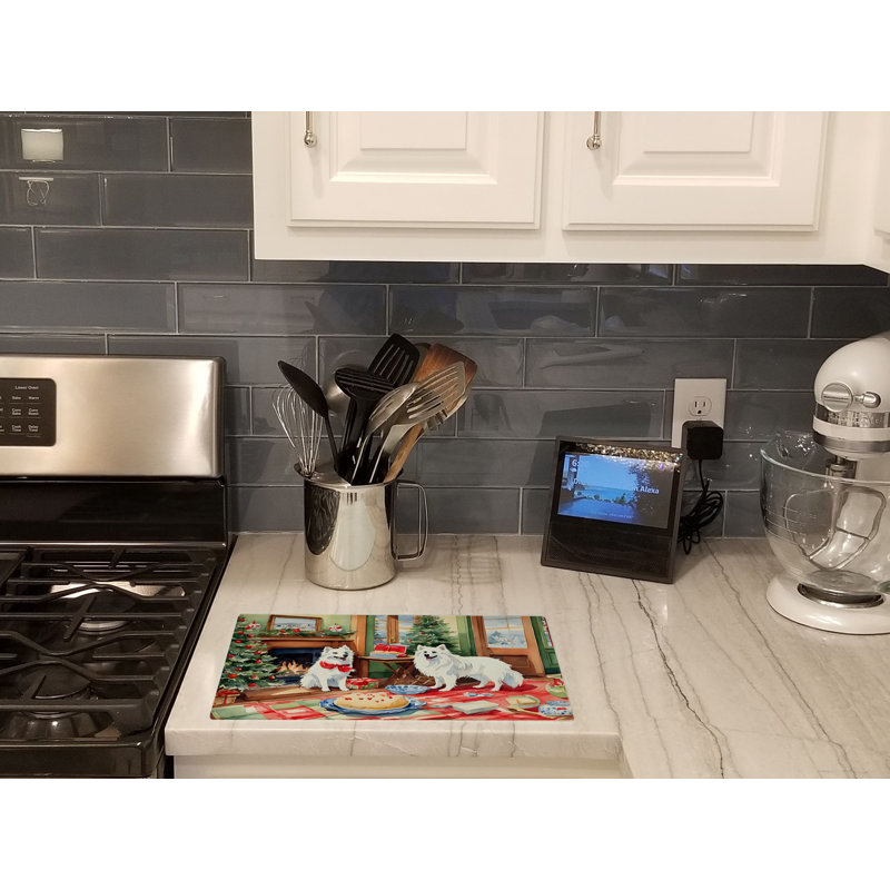 American Eskimo Christmas Cookies Glass Cutting Board