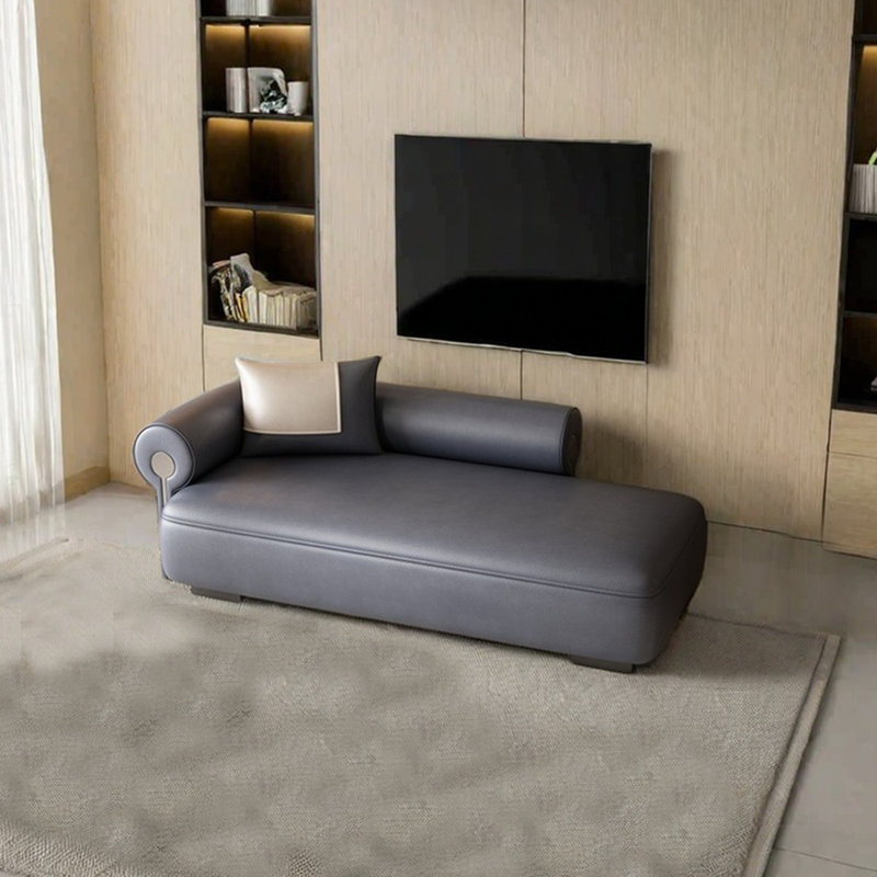 Light luxury sponge and solid wood recliner, Left Hand Facing, Grayish Blue