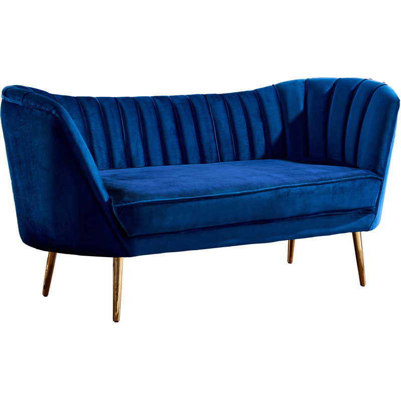 Causeuse en velours à accoudoirs évasés Margo, Velours bleu marine