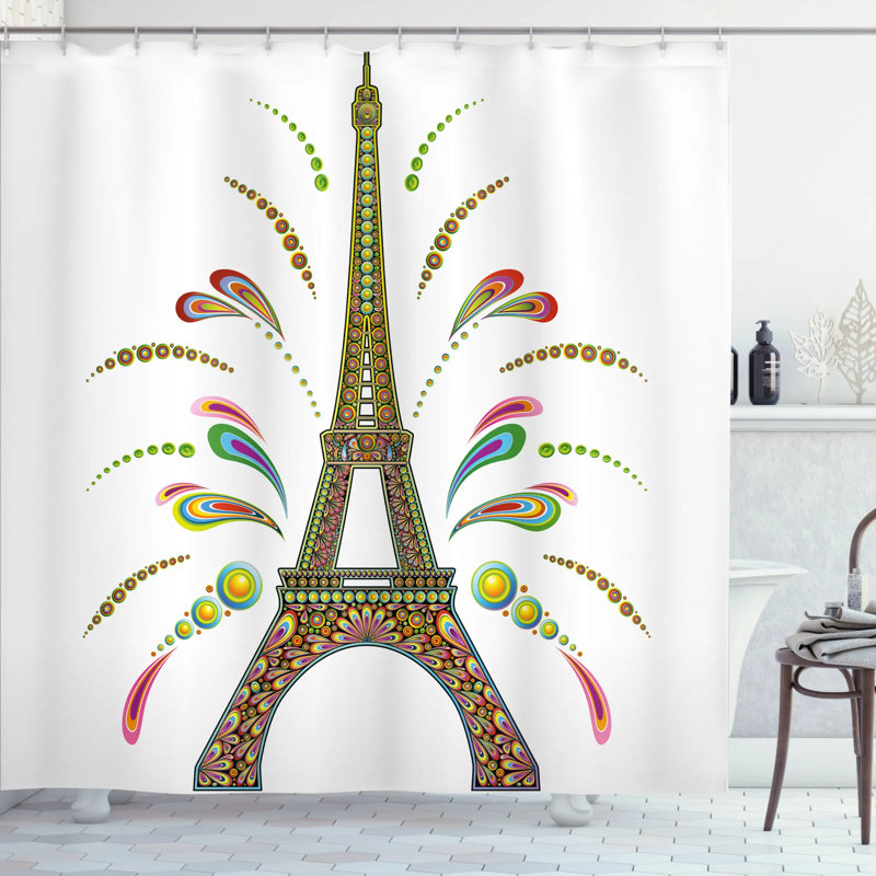 Rideau de douche simple à motif de décoration de style tour france eiffel Francisca, H 69 po x l 105 po