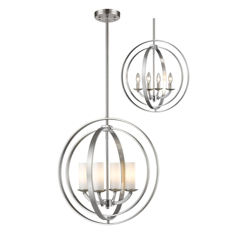 Kiara 4 - Light Steel Globe Chandelier, Brushed Nickel, 20.63" H x 19.88" W x 17.25" D