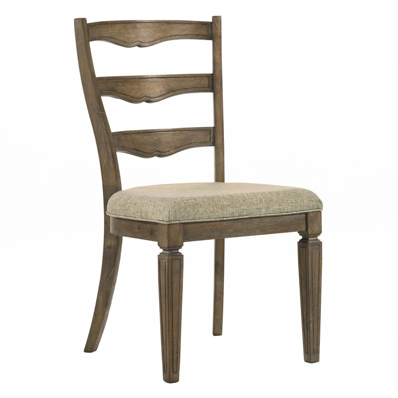 Beige and Weathered Oak Ladderback Side Chair with Slat Design
