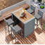 Ensemble de bar d'extérieur 5 pièces avec coussins amovibles, table en bois d'acacia et chaises en osier gris, pieds antidérapants, corde fixe