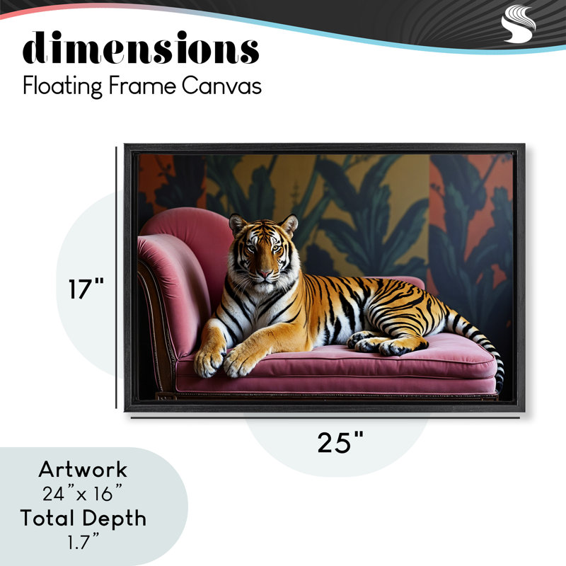 Cadre flottant Exotic Tiger, Cadre flottant noir de jais, 17" H x 25" W