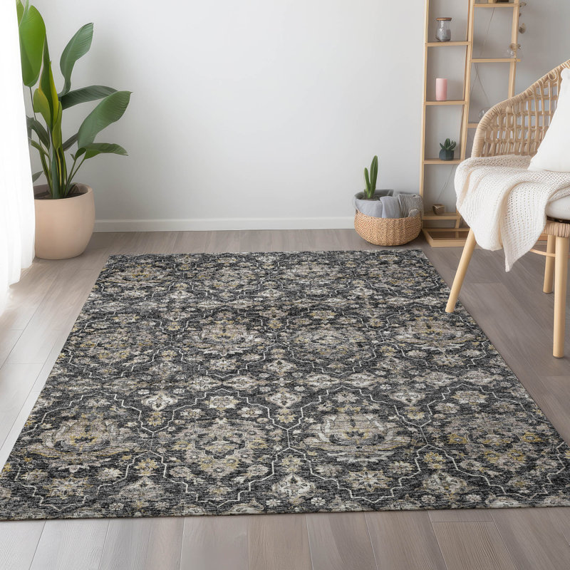 Tapis gris Premium Alliah AMF94 lavable à la machine, Rectangle 9 pi x 12 pi