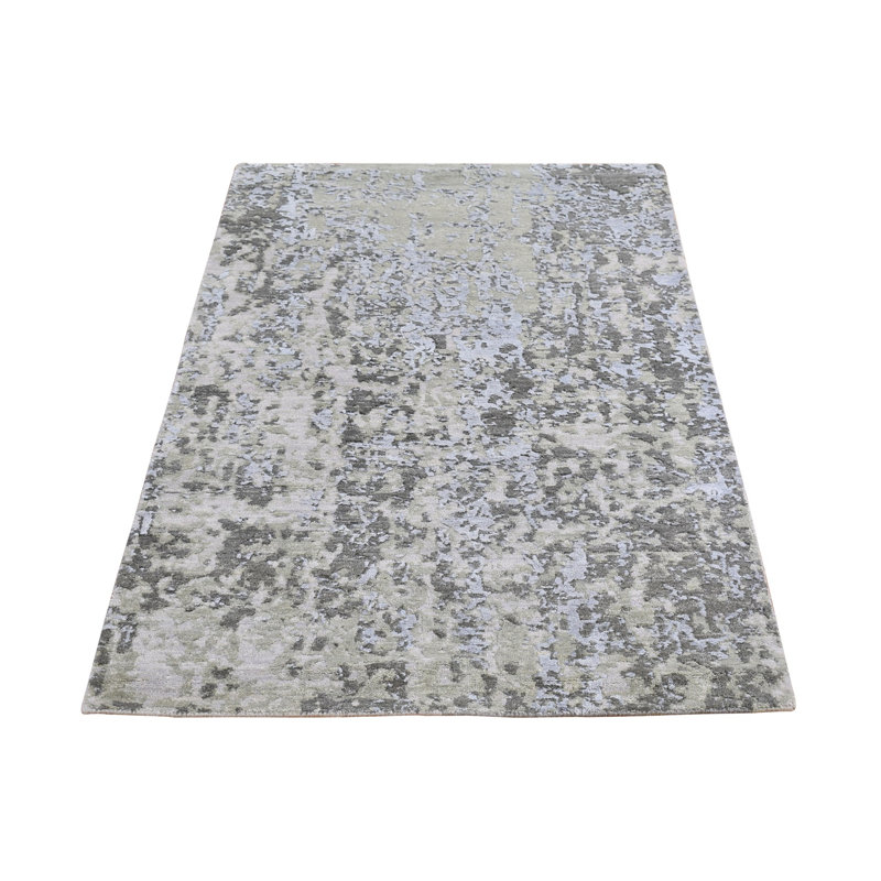 Tapis oriental noué à la main 3 pi x 5 pi 2 po en laine et soie à motif abstrait noué à la main