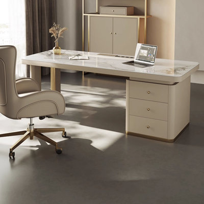 Bureau de table 70,87 po en granit de couleur crème de luxe simplifié