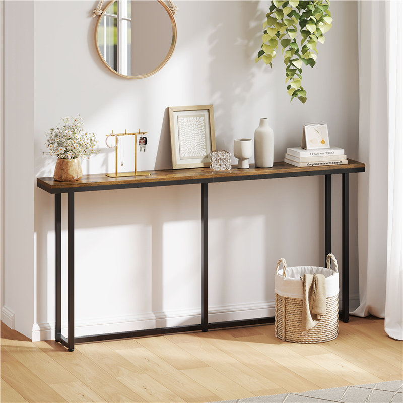Console moderne à rallonge pour hall d'entrée, H 32 po x l 63 po x P 8 po, Brun rustique