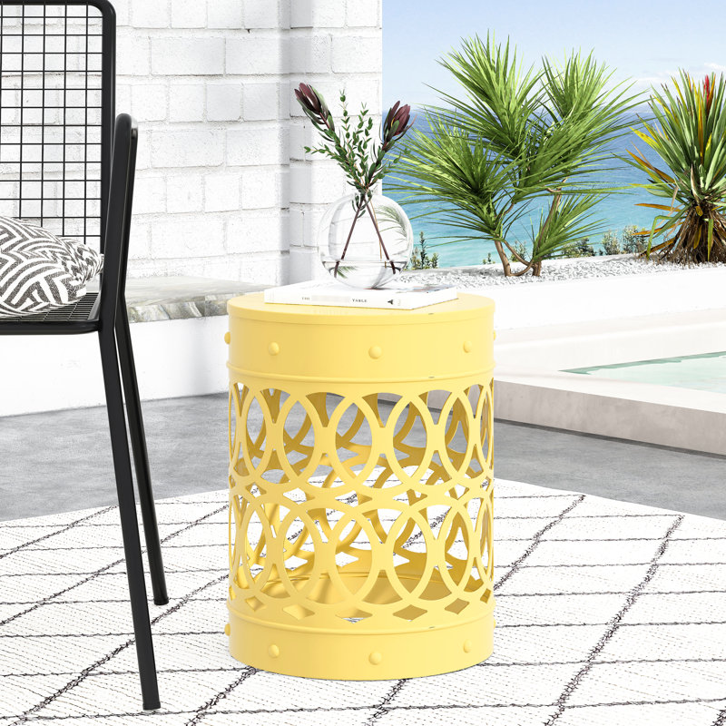 Table d'appoint d'extérieur en métal jaune - Grande table d'appoint élégante au design en fer découpé, structure thermolaquée, livrée sans assemblage, jaune, design minimaliste, fer.