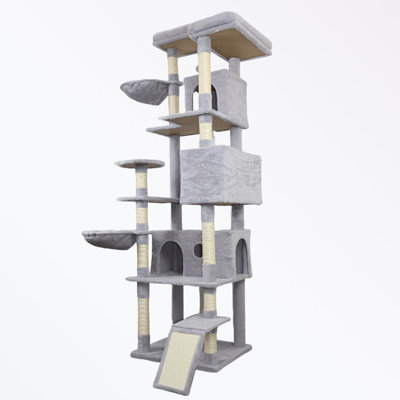 cat tree tower with large condo,  scratching post, big hammock and top platform