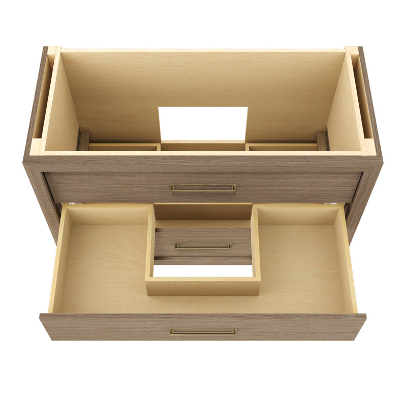 Avalon Three-Drawer Single Bath Vanity, Natural Weathered, 48", Satin Gold