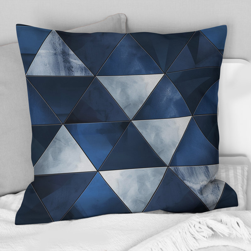 Blue White Triangles IV - Modern Throw Pillow, 16"H x 16"W