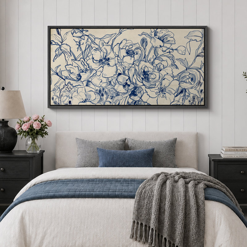 Reproduction d'art sur toile encadrée bleu marine, H 30 po x l 60 po, Noir, noir, noir, noir