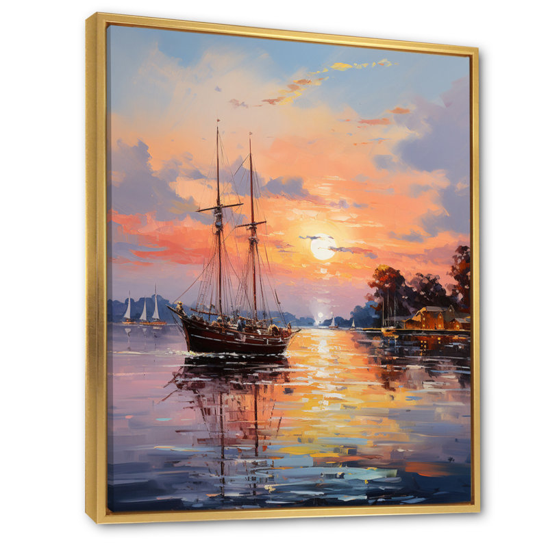 Pier and Dock Impressionist I - impression, Cadre flottant doré, H 44 po x l 34 po x P 1,5 po