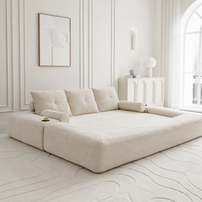 Canapé-lit convertible compact trois places au design minimaliste, futon-lit sans dossier, canapé de sol en velours côtelé doux, appuie-têtes réglables et amovibles, dossier épais
