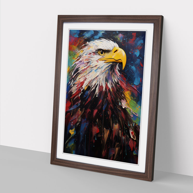 Eagle - Single Picture Frame Print on Wood, Walnut Framed, 64cm H x 46cm W