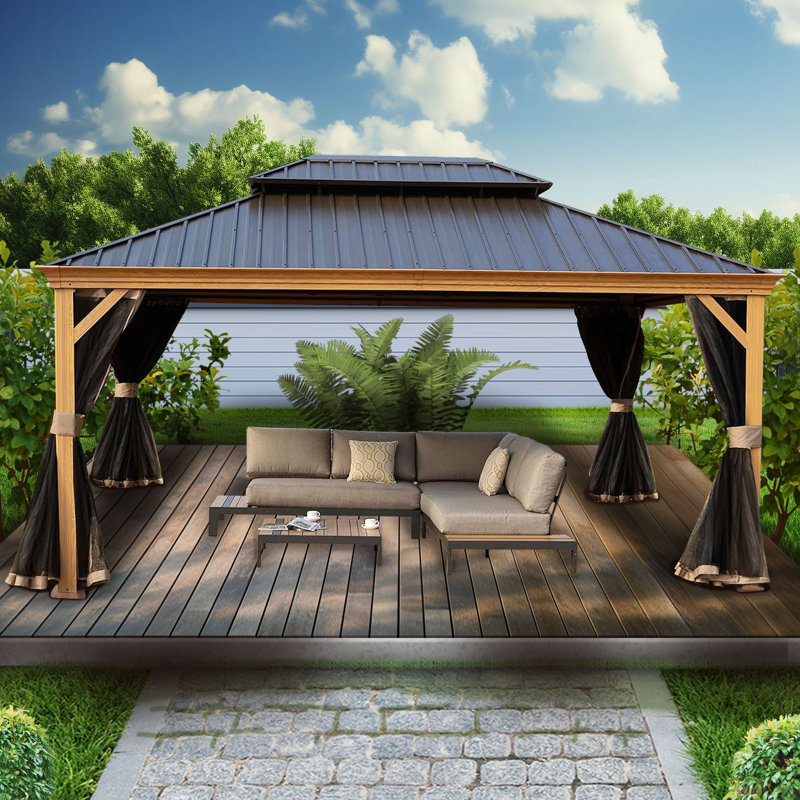 Kozyard Apollo 12' x 16' Brown Aluminum Hardtop Gazebo with Mosquito Net