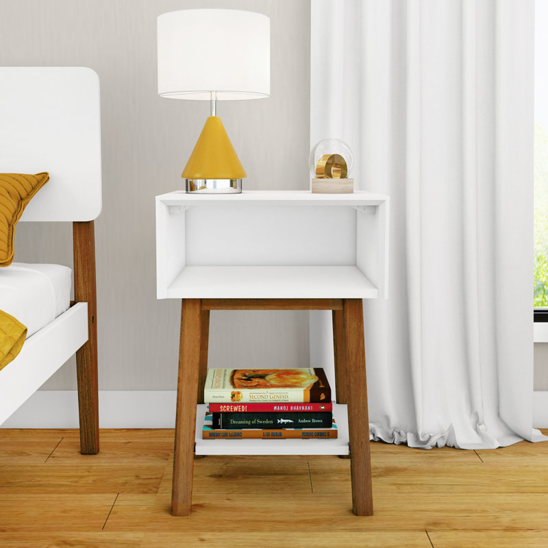 Ladora Solid Wood Nightstand, White/Brown
