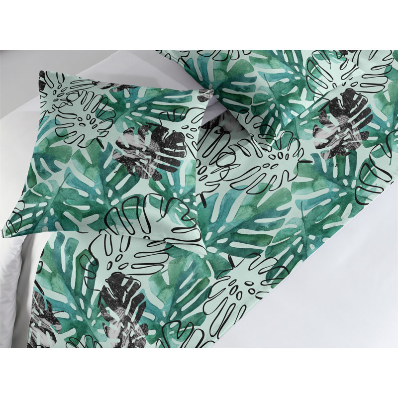 Ensemble de chemin de lit Ambesonne Tropical Monstera Silhouette, Grand lit