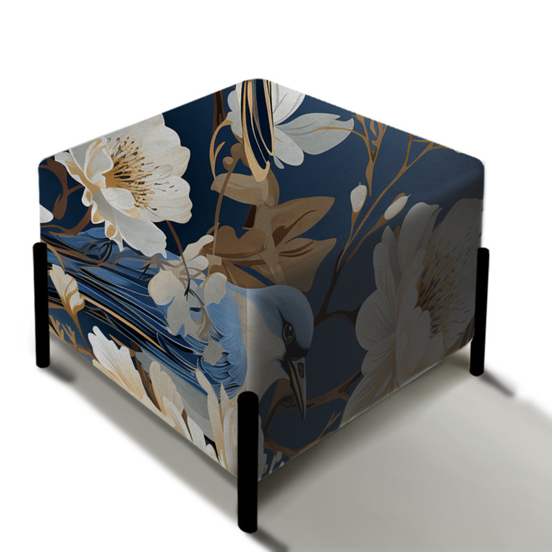 Serenade florale blanche et bleue à motif d'oiseaux - repose-pieds carré floral