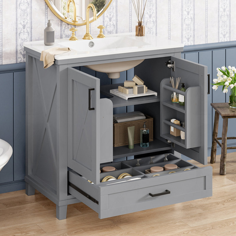 Meuble-lavabo de 30 pouces avec lavabo simple, Gris